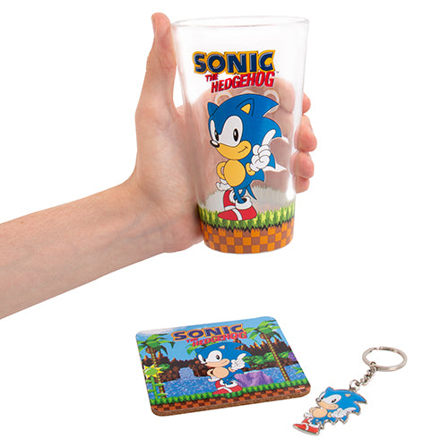 Sonic Glass, Coaster & Keyring Set