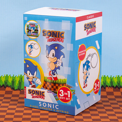 Sonic Glass, Coaster & Keyring Set