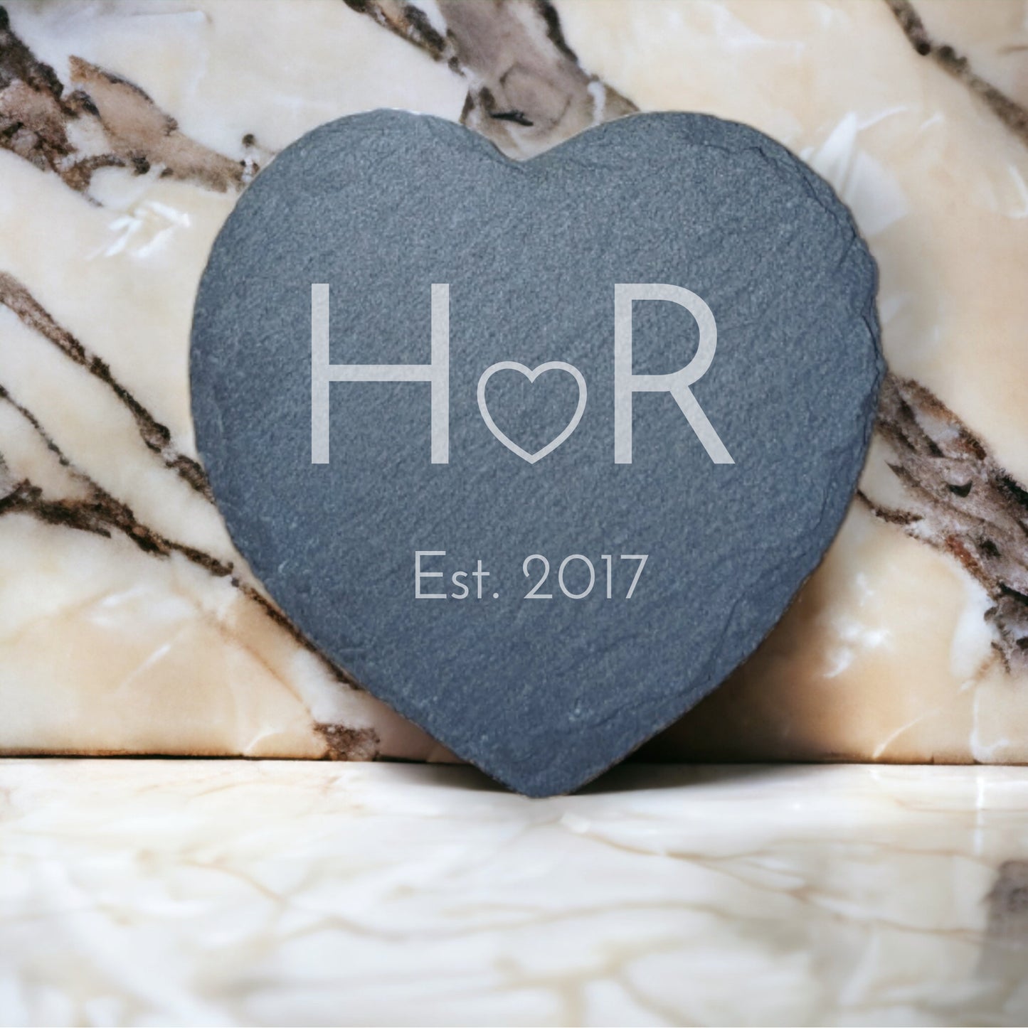 Slate Heart Coaster - Couple initials & year