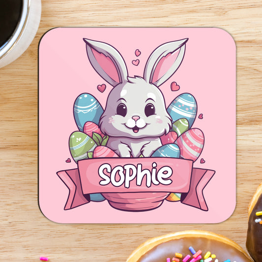 Personalised Easter Pink Coaster