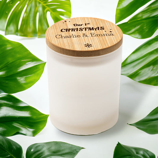 Candle with personalised bamboo lid - Couples 1st Christmas